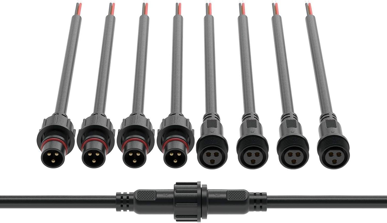 BTF-LIGHTING 3 Pin Electrical Connector 22AWG IP65 Male Female Connector 7.87in/20cm Extension Cable for Car,Truck,Boat,Indoor/Outdoor LED Strip Lights/String 15mm Nut Small Size 5 Pairs