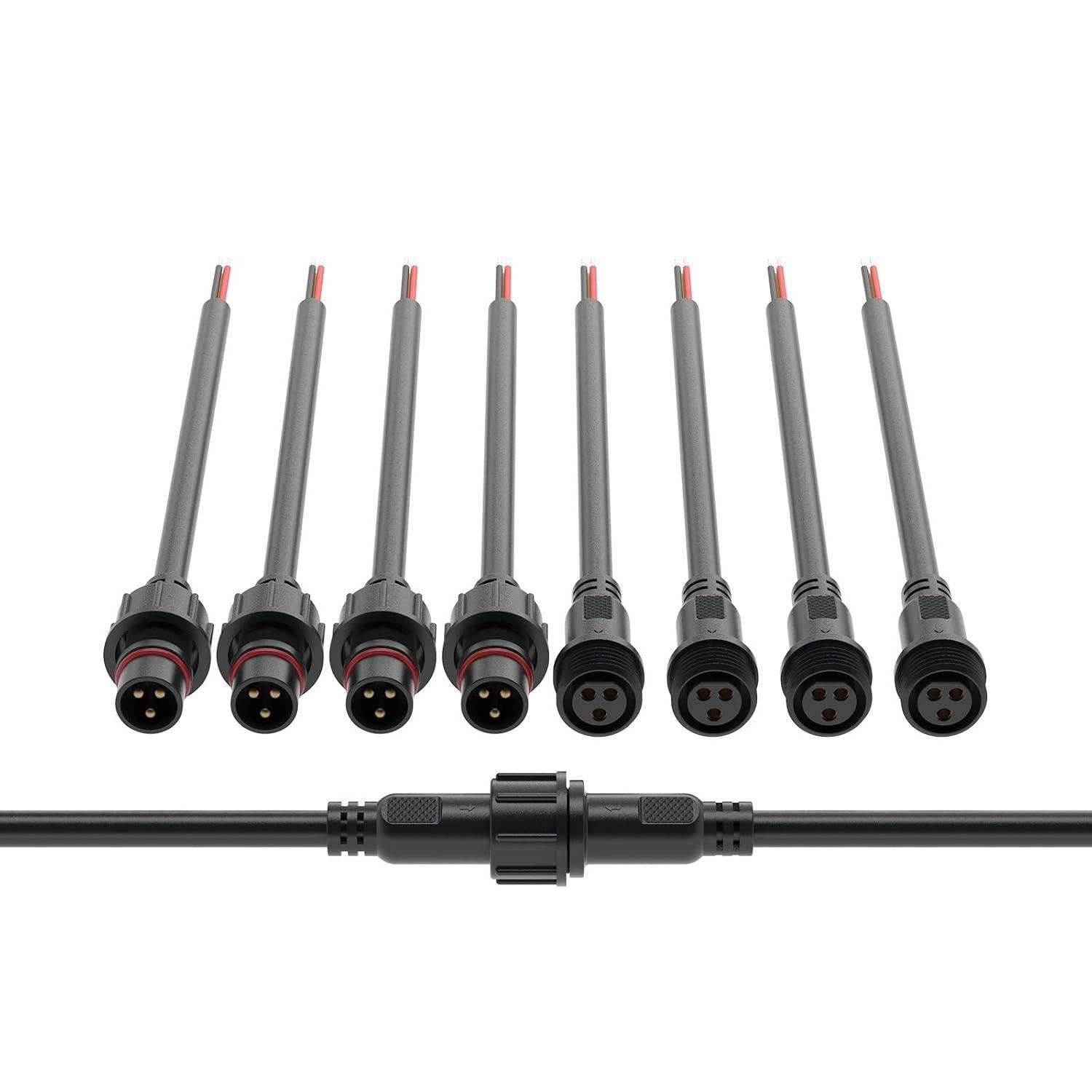 BTF-LIGHTING 3 Pin Electrical Connector 22AWG IP65 Male Female Connector 7.87in/20cm Extension Cable for Car,Truck,Boat,Indoor/Outdoor LED Strip Lights/String 15mm Nut Small Size 5 Pairs