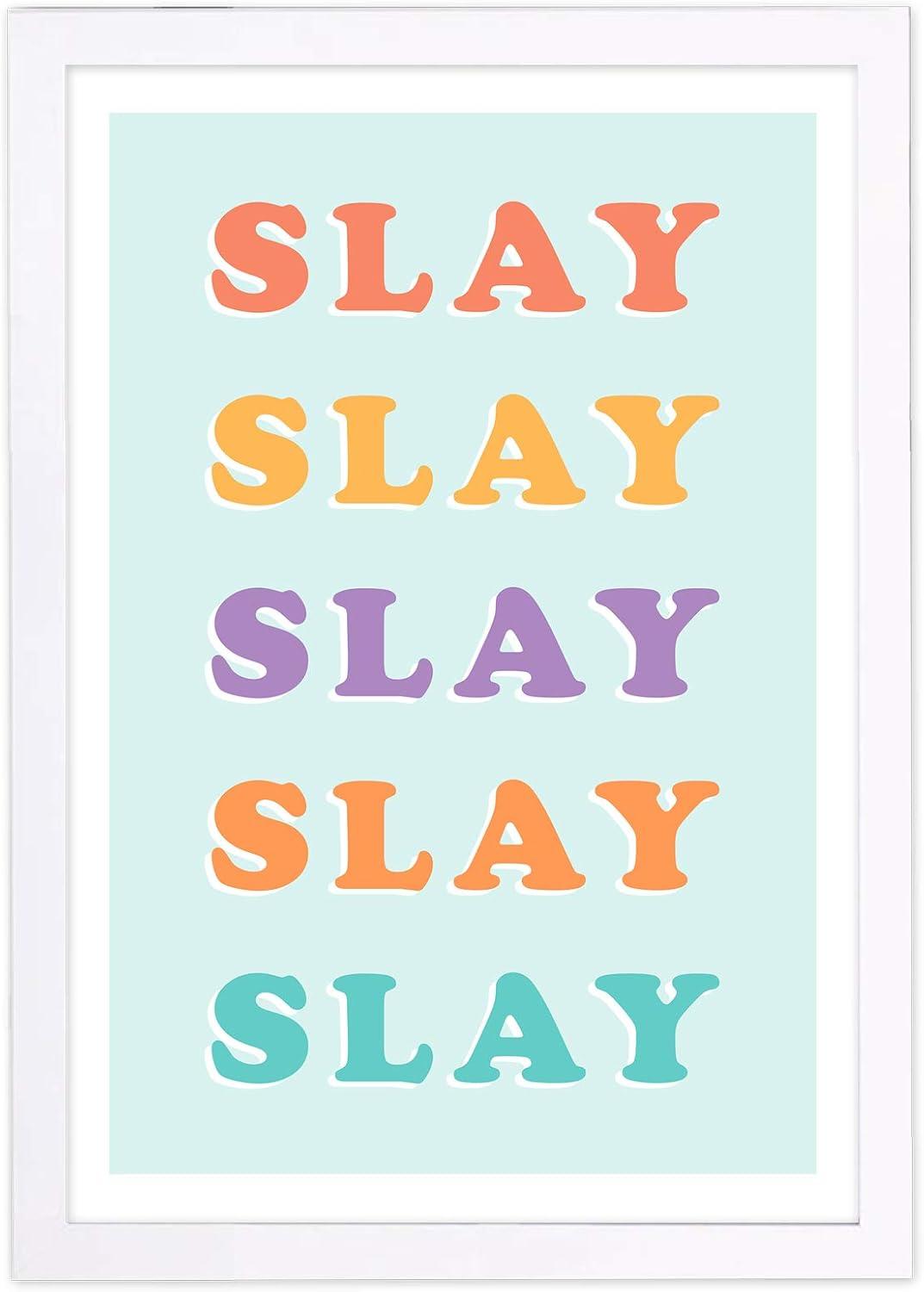 Wynwood Studio Typography and Quotes Framed Wall Art Prints 'Slay Technicolor' Quotes and Sayings Home Décor - Blue, Purple, 13" x 19"