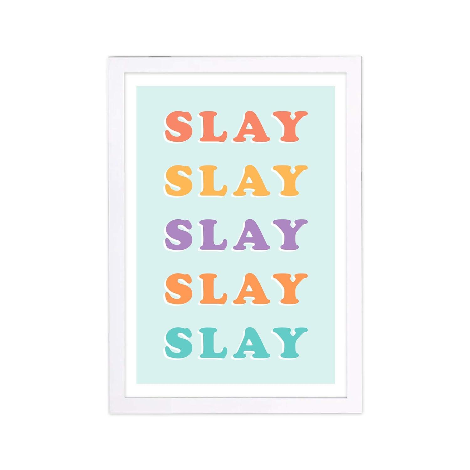 Wynwood Studio Typography and Quotes Framed Wall Art Prints 'Slay Technicolor' Quotes and Sayings Home Décor - Blue, Purple, 13" x 19"