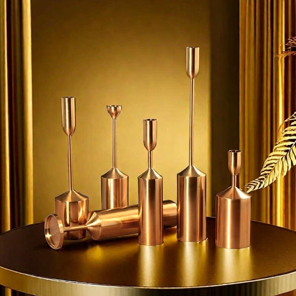 Modern Gold Metal Six-Piece Candle Holder Set