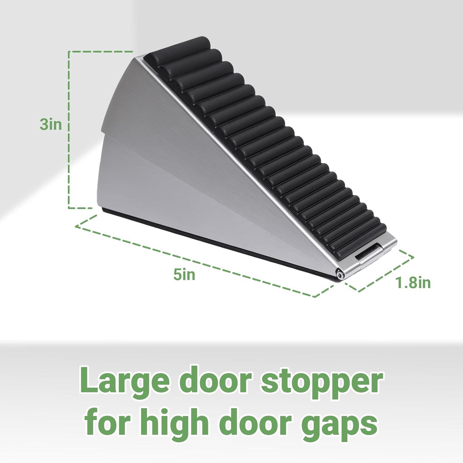 Large Door Stopper - Metal Door Wedge, Tall Door Stopper, Spring Rubber for Extra Strong Grip (Silver, 1 Pack)