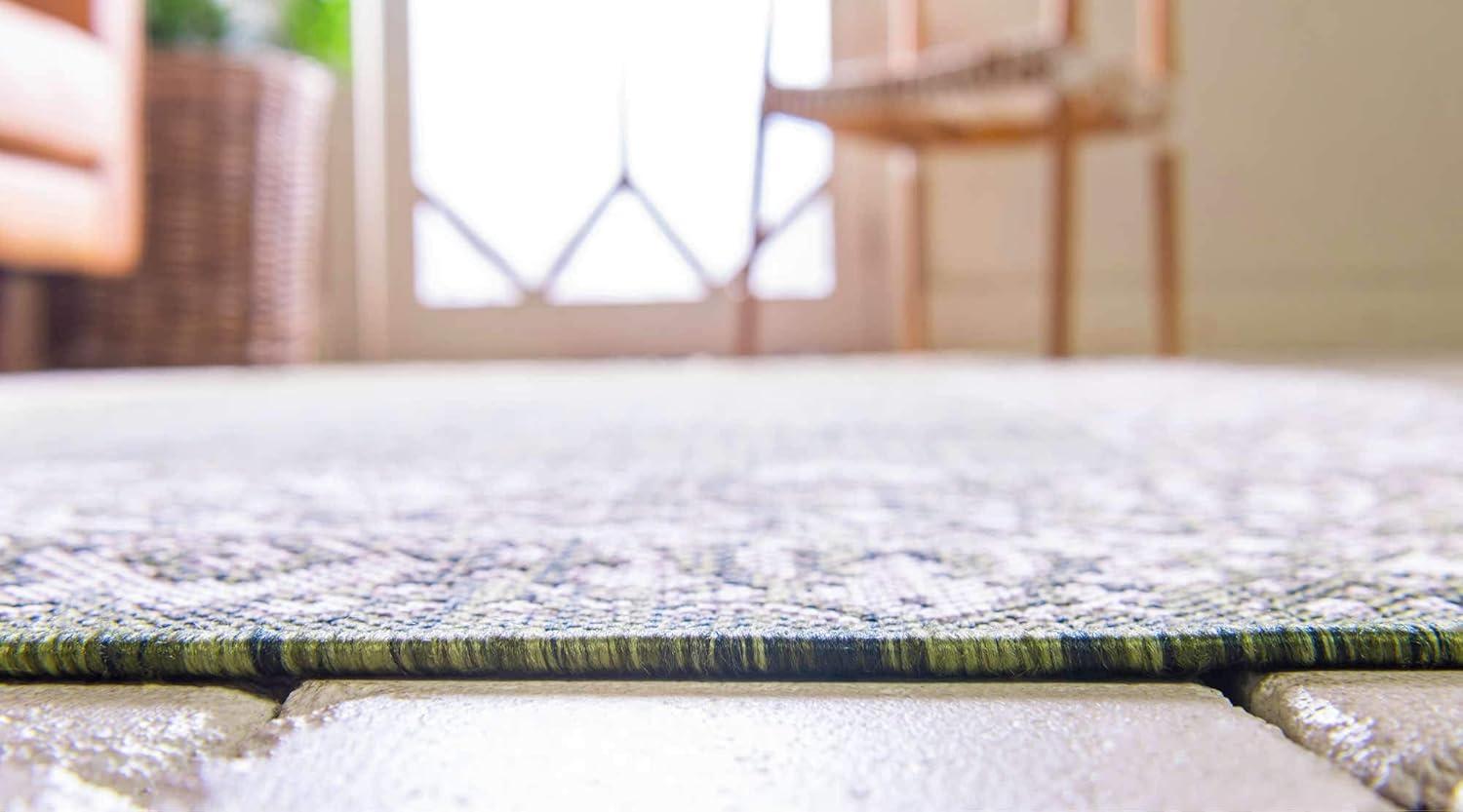 Unique Loom Outdoor Border Collection Area Rug - Floral Border (9' x 12' Rectangle Green/Ivory)