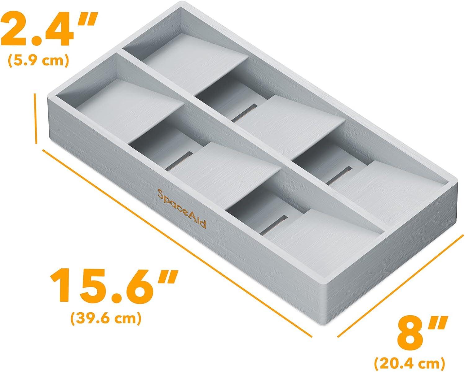 SpaceAid Bamboo Silverware Drawer Organizer with Labels – Kitchen Utensil Tray for Flatware, Cutlery, Spoons, and Knives – 6 Slots (White)