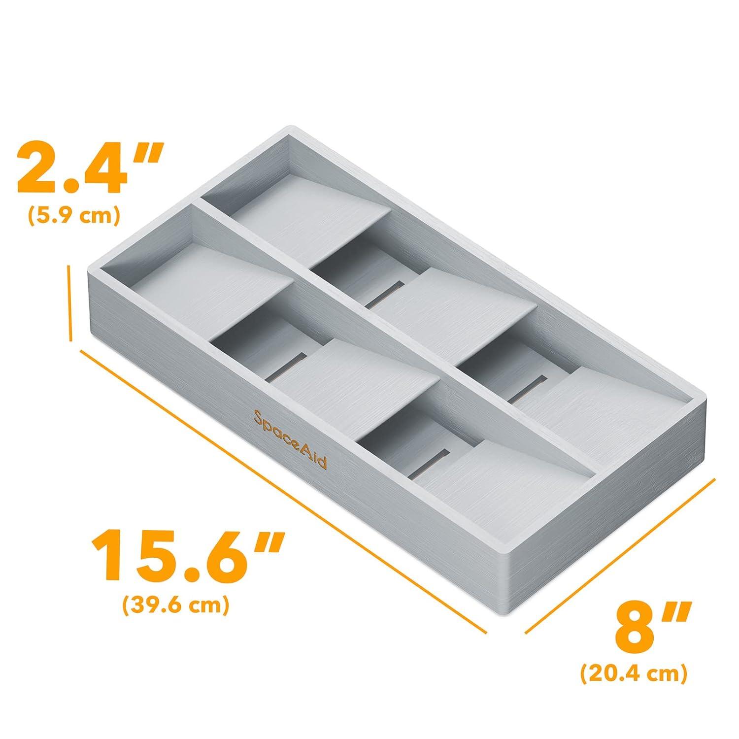 SpaceAid Bamboo Silverware Drawer Organizer with Labels – Kitchen Utensil Tray for Flatware, Cutlery, Spoons, and Knives – 6 Slots (White)