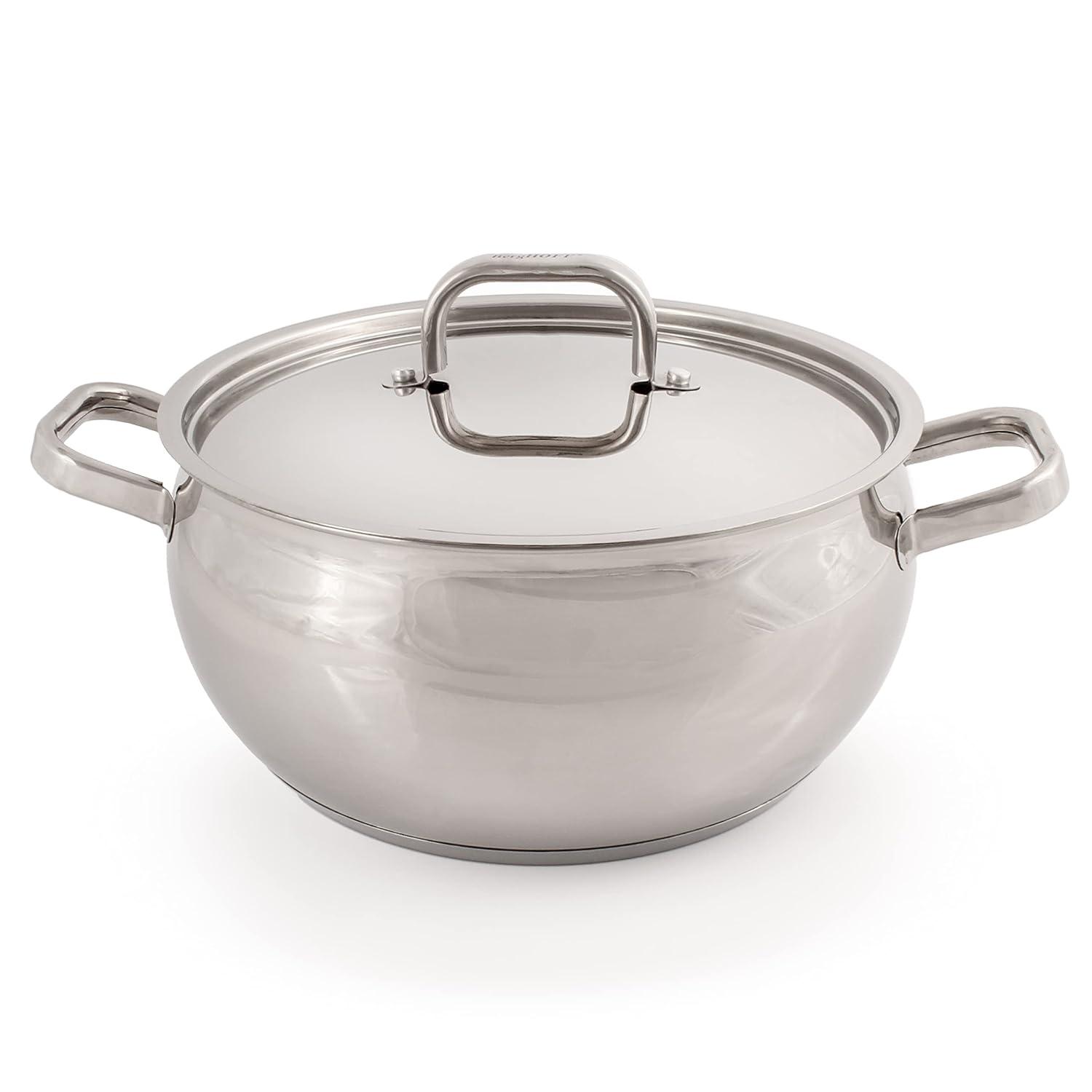 BergHOFF SS 18/10 5.5 Qt Stock Pot With SS Lid, Belly Shape, 9.5"