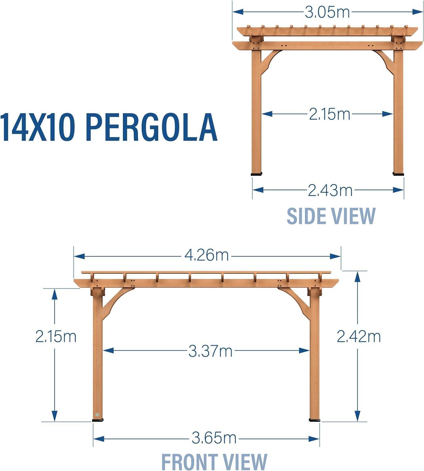 Medium Brown Cedar Wood Outdoor Pergola with Diagonal Braces