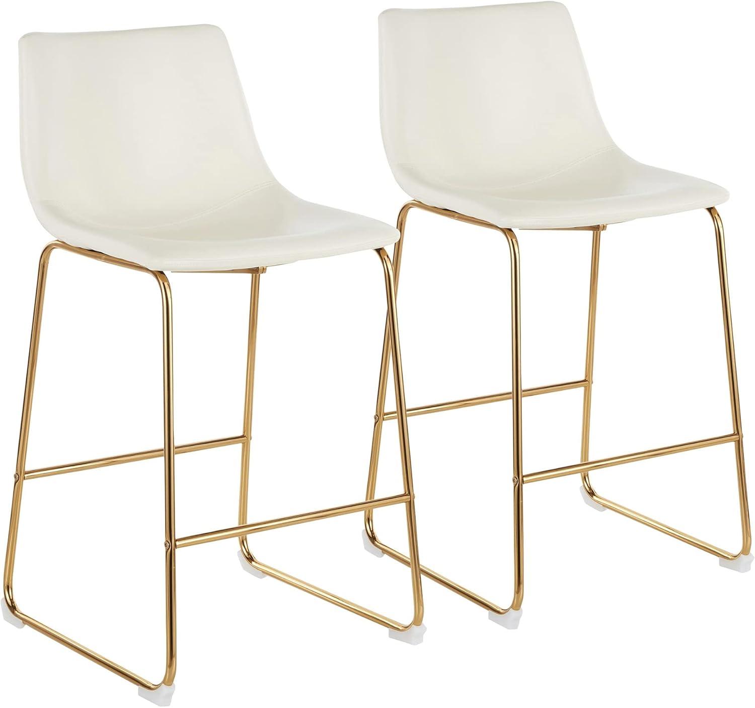 LumiSource Gold Metal, White PU Duke Counter Stool - Set of 2