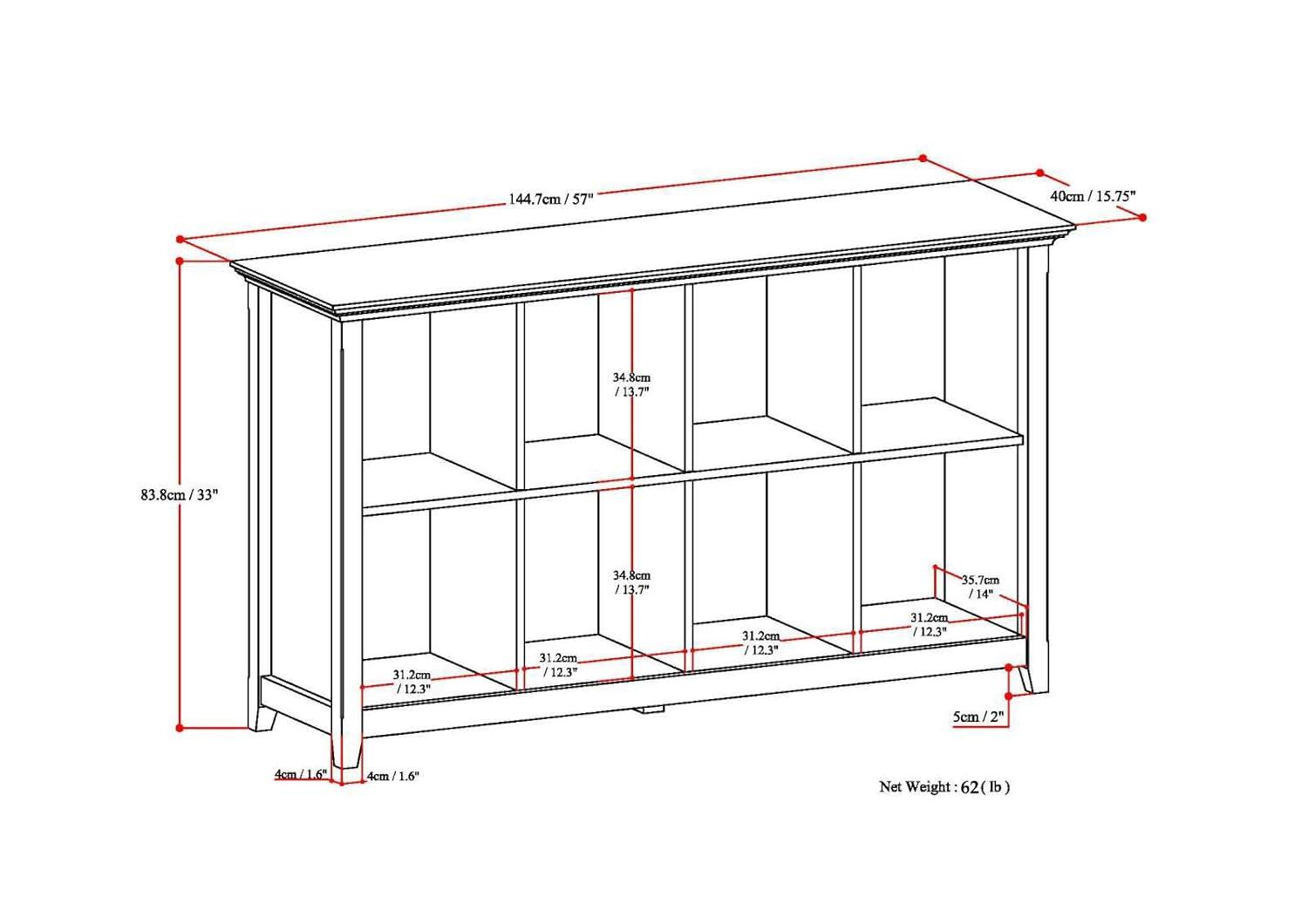 Simpli Home Amherst 57"W Solid Wood Storage Console Table with 8 Cube Storage