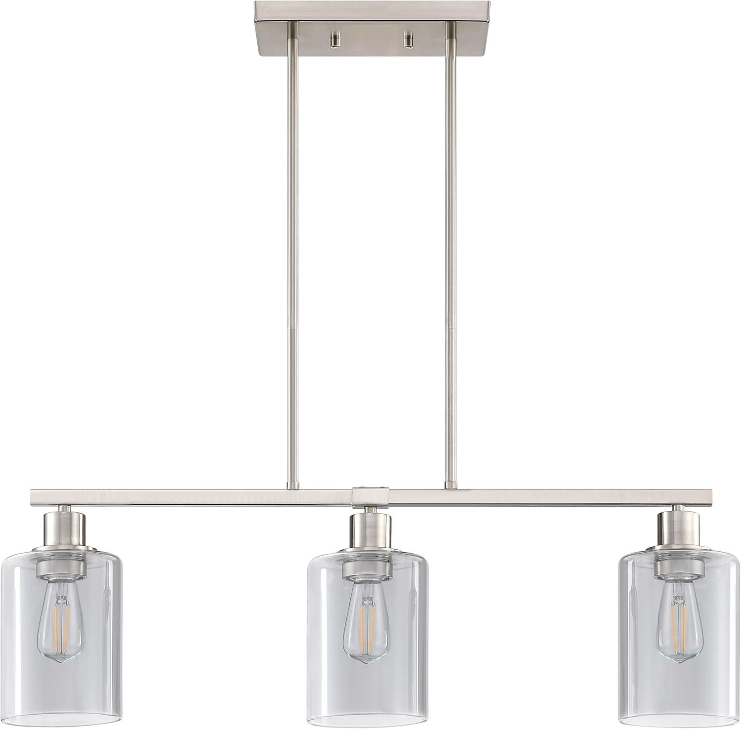 Brushed Nickel 3-Light Linear Island Pendant with Clear Glass Shades