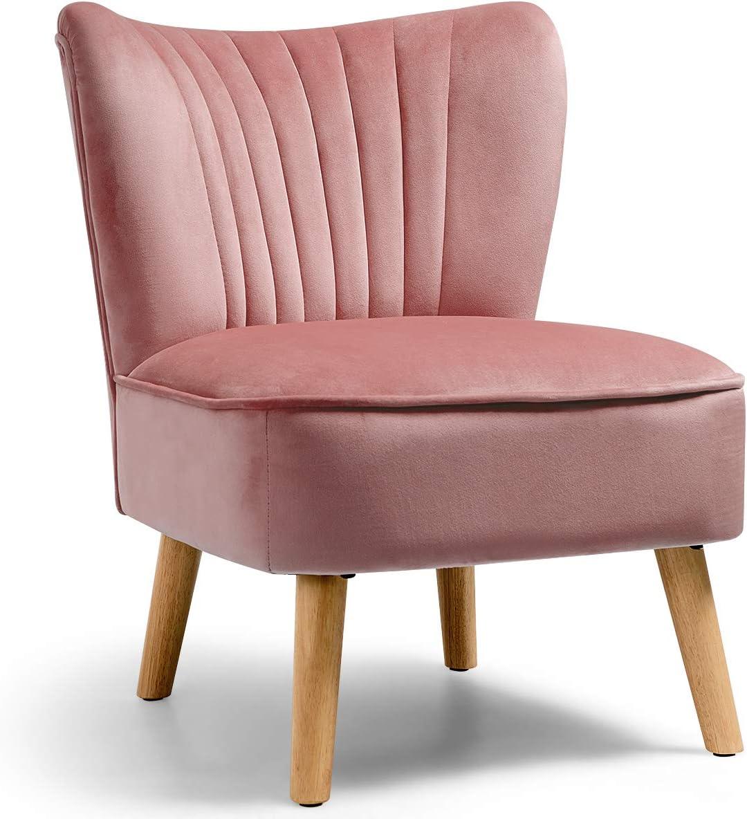 Giantex Armless Accent Chair, Wingback Velvet Sofa Chair w/Wood Legs & Thick Padded Seat, Upholstered Leisure Club Chair, Pink