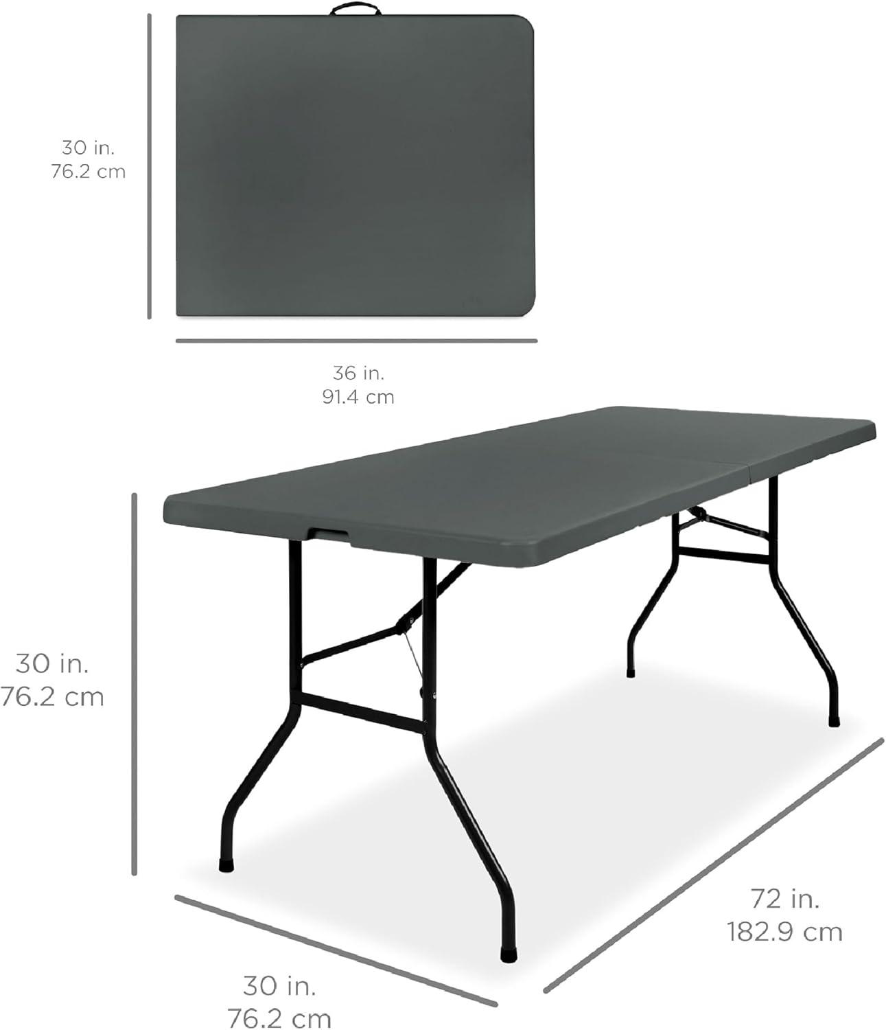 Dark Gray 6ft Heavy Duty Plastic Folding Table with Handle