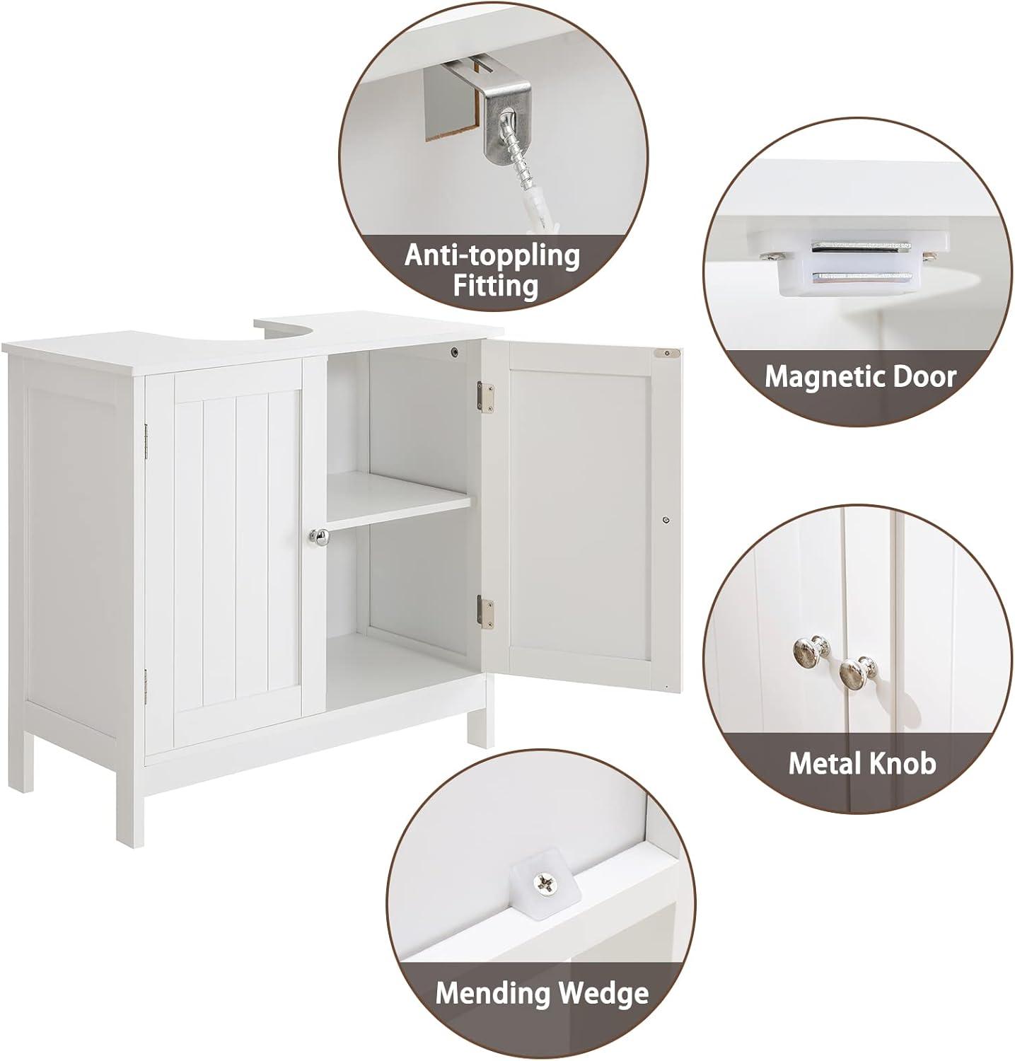 FCH Pedestal Sink, Storage Cabinets with Two Doors and Adjustable Shelves Under Sink Organizer Bathroom Vanity Storage White