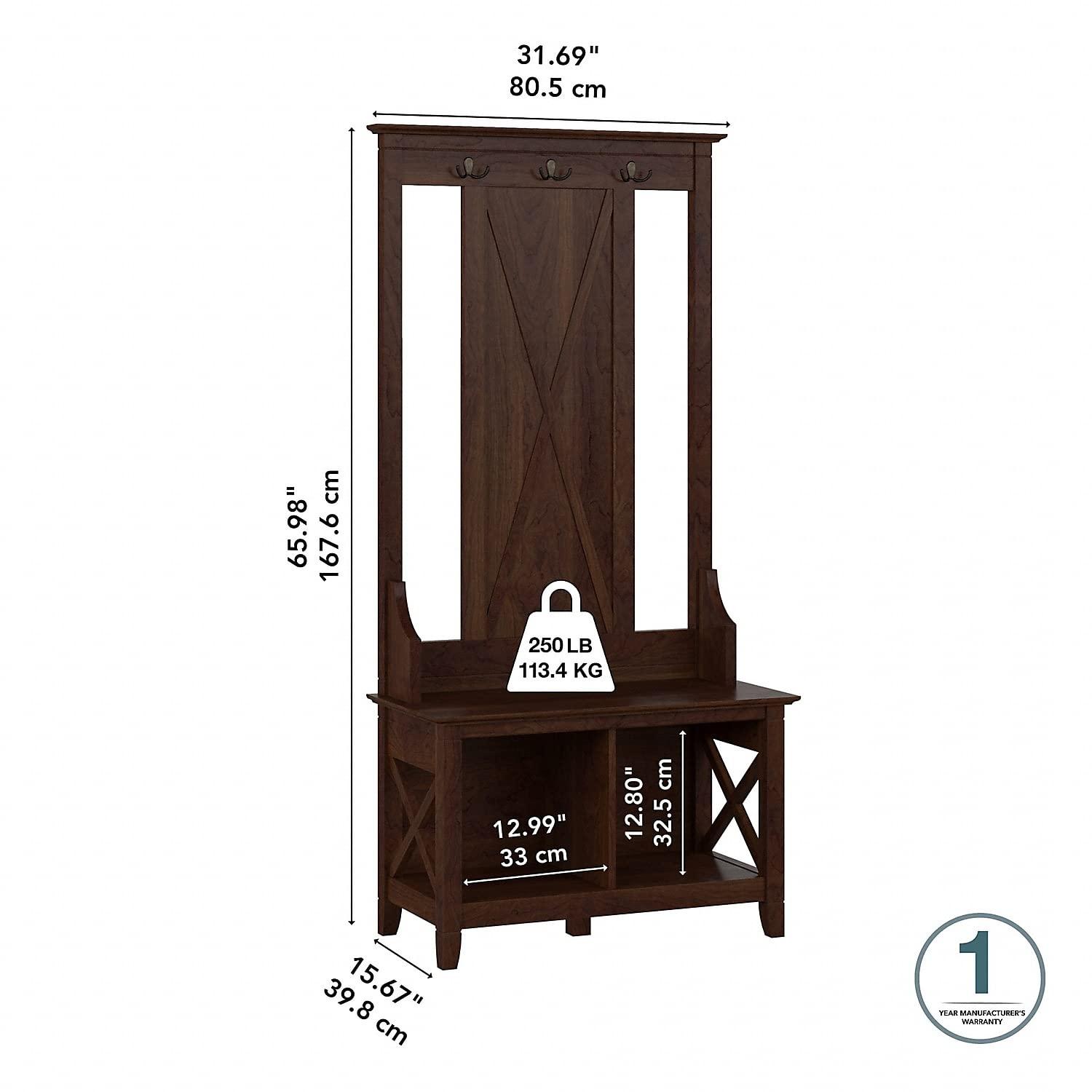 Key West Hall Tree with Shoe Storage Bench in Bing Cherry - Engineered Wood