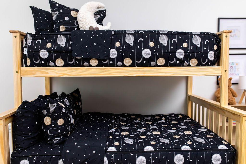 Beddy's Space Theme Durable Zipper Bedding for Kids, Bed in a Bag, Black Sheets and Universe Galaxy Comforter with Stars & Solar System, Includes Pillowcase and Sham, Easy to Make and Wash