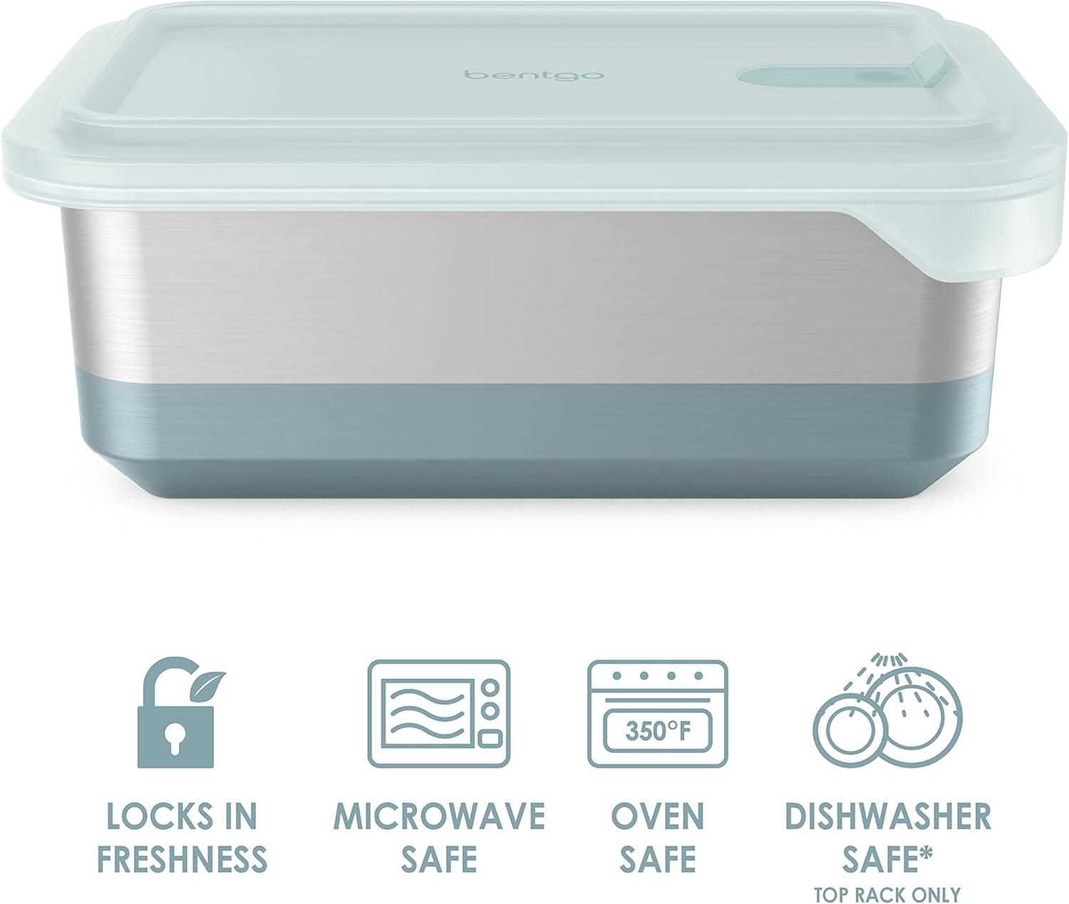 Bentgo Microsteel Heat and Eat Container Aqua: Leakproof Lunch & Snack Storage, BPA-Free, Dishwasher Safe, 8.5 Volume