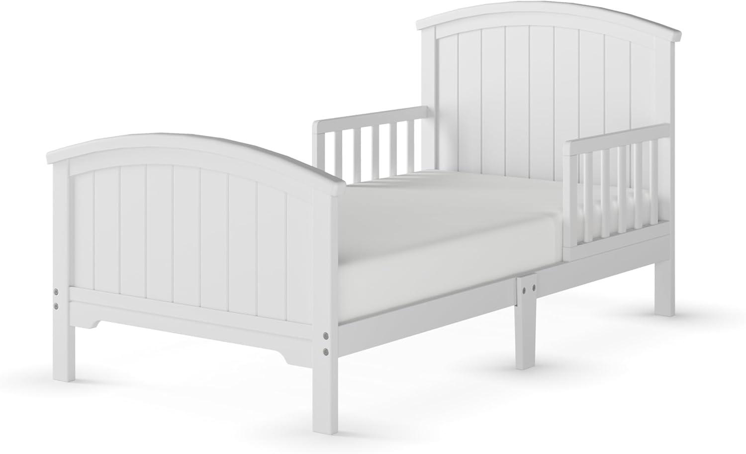 Matte White Pine Wood Toddler Bed with Headboard