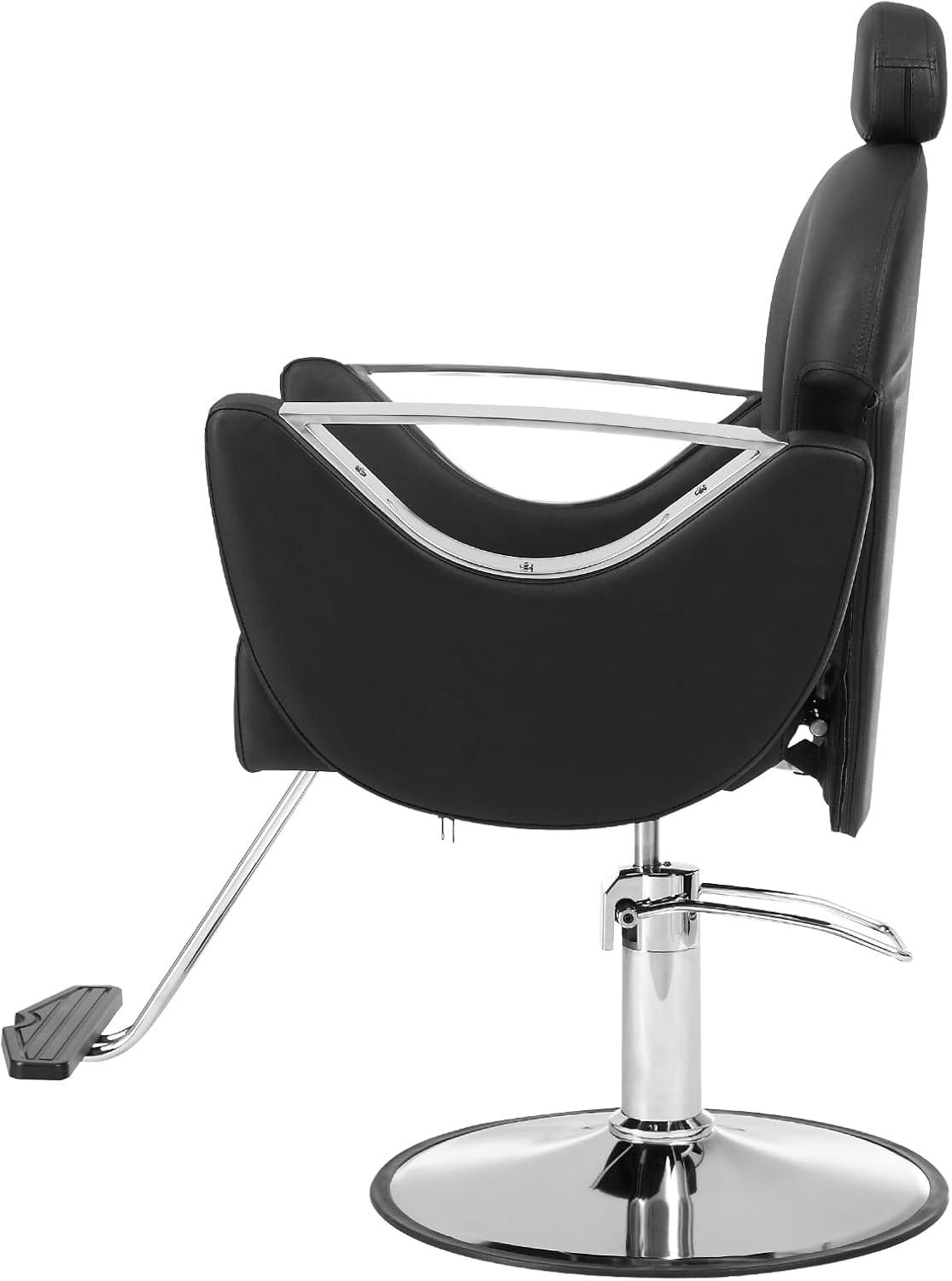 Salon Chair, Hydraulic Recliner Barber Chair for Hair Stylist, 360 Deg Swivel Reclining Salon Chair, Black - 330 lbs