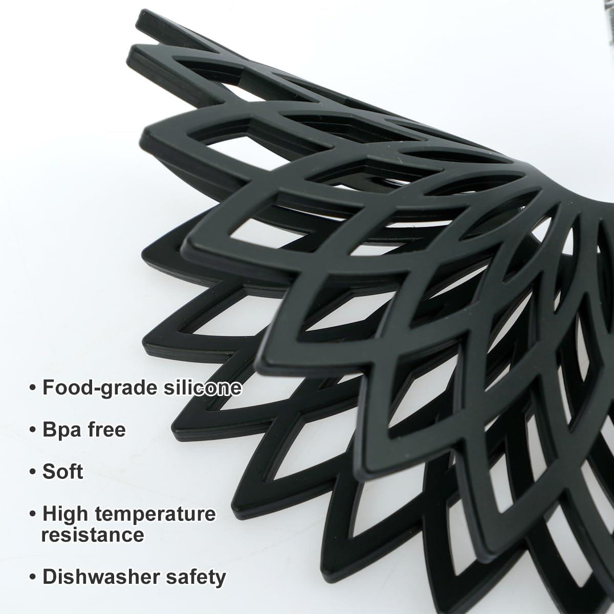 3Pcs Silicone Trivet Mat 7.9inch Anti-Slip Heat-Resistant Hot Pad Set Hollow Flower Shape Non-Stick Decorative Mat for Home Kitchen