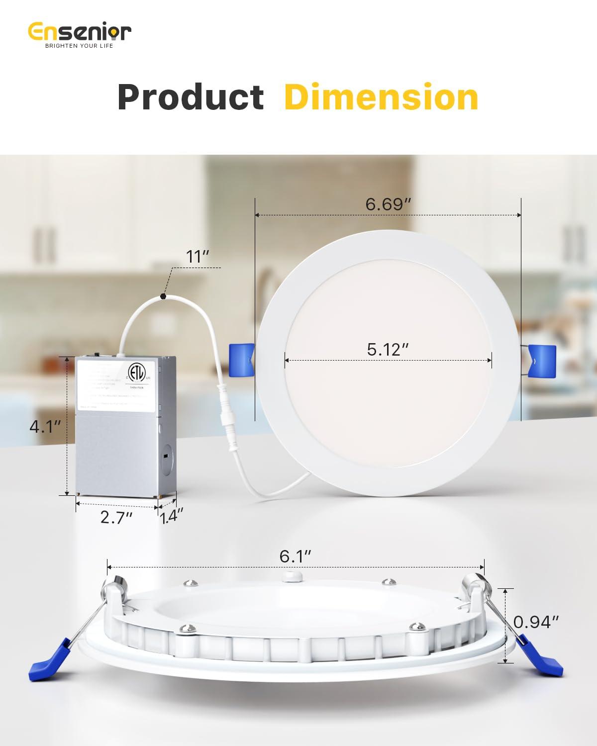 Meconard 4 Pack 6 Inch Ultra-Thin LED Recessed Ceiling Light, 3000K/4000K/5000K Selectable, Dimmable 12W=110W, 1050LM, IC Rated Can-Killer Downlights with Junction Box, ETL and Energy Star Listed