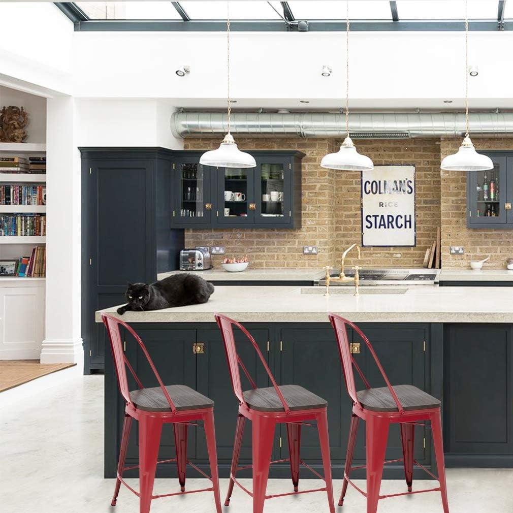 YRLLENSDAN Modern Bar Stool Set of 4 Counter Height Barstool with Back 24 Inches Seat Height Industrial Bar Chairs Indoor Outdoor Metal Kitchen Stools Restaurant Patio Stool Stackable, Bronze