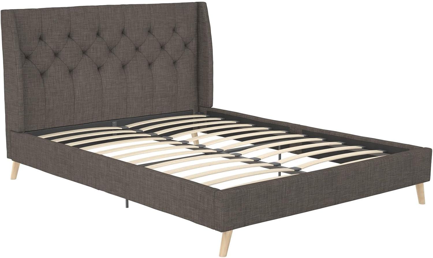 Gray Linen Tufted Upholstered Queen Bed with Wood Frame