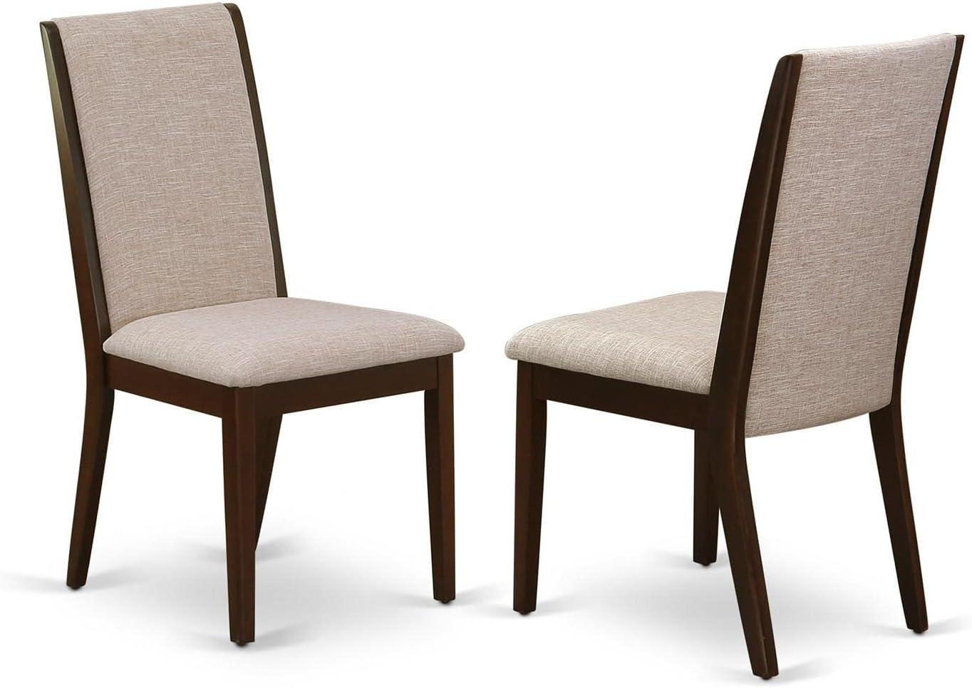 High-Back Parsons Side Chair in Blue Linen with Wood Legs