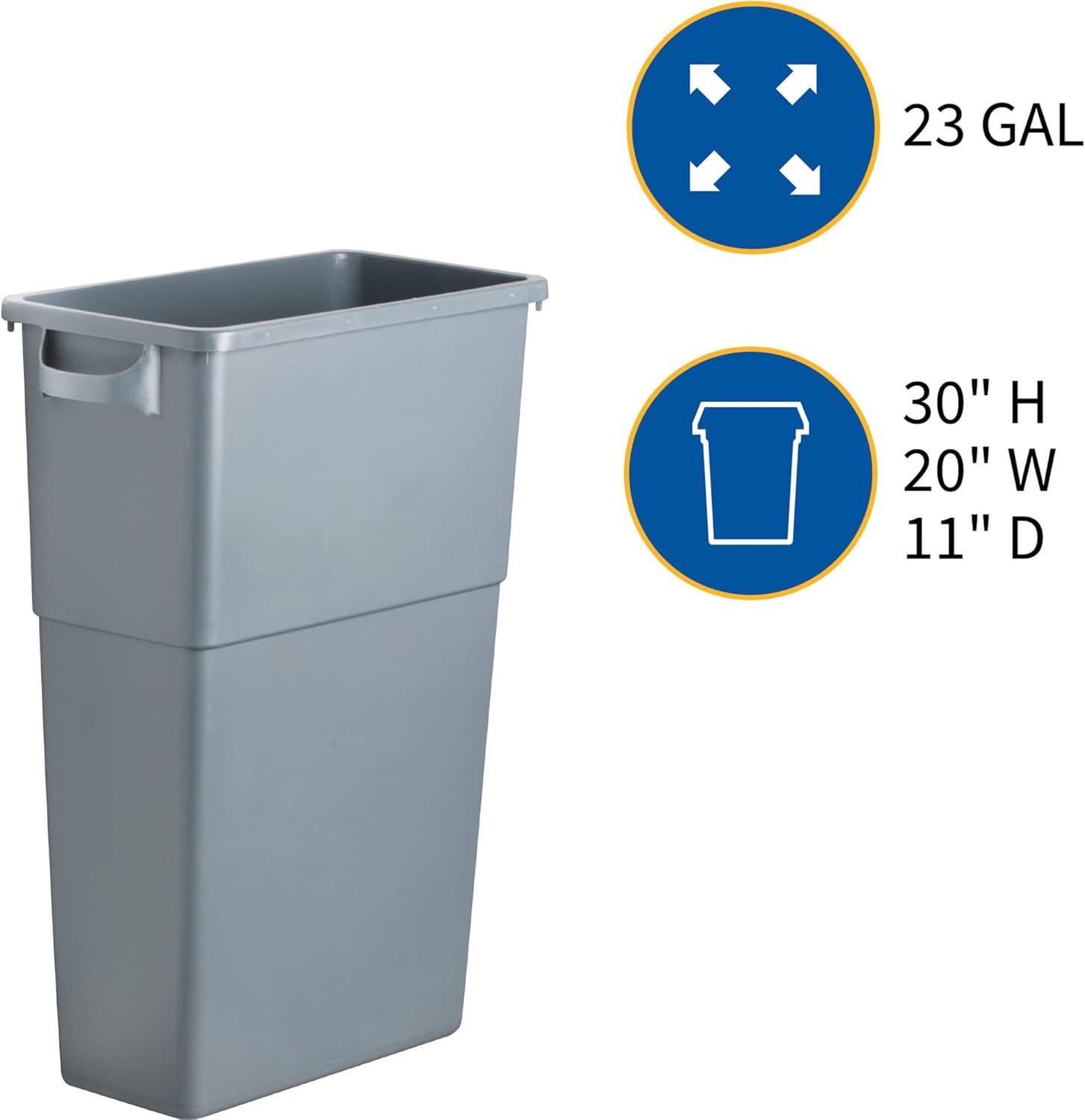 Gray 23 Gallon Space-Saving Waste Container with Handles