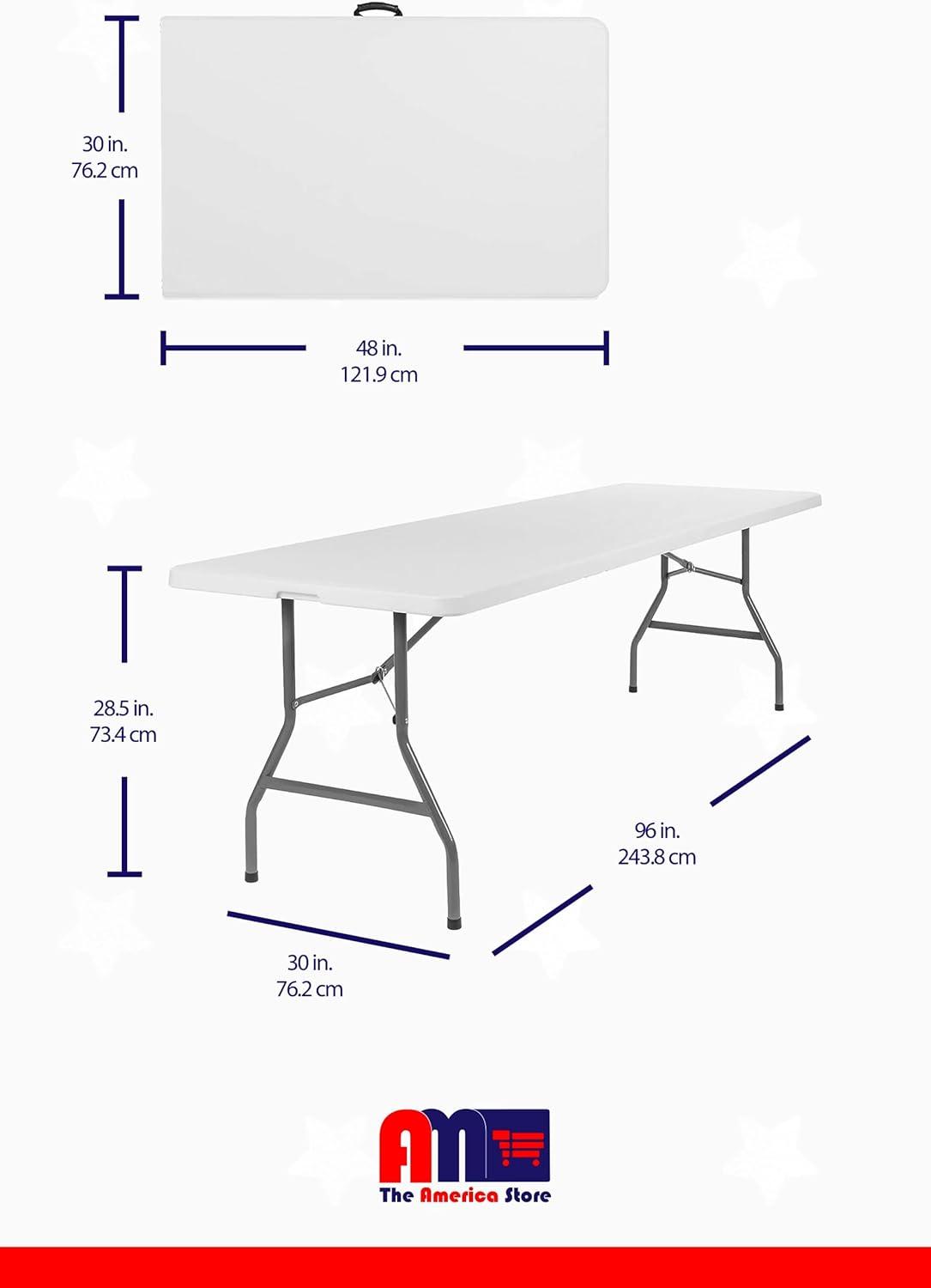 8ft White Heavy Duty Plastic Folding Table with Handle