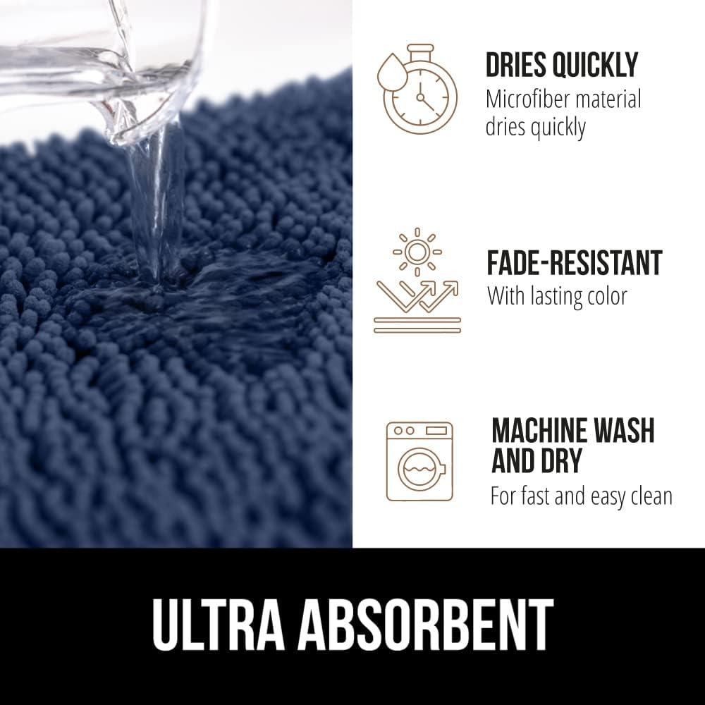 GORILLA GRIP Chenille Bath Rug 24x17, Rubber Backing Quick Dry Washable Microfiber Mats, Navy