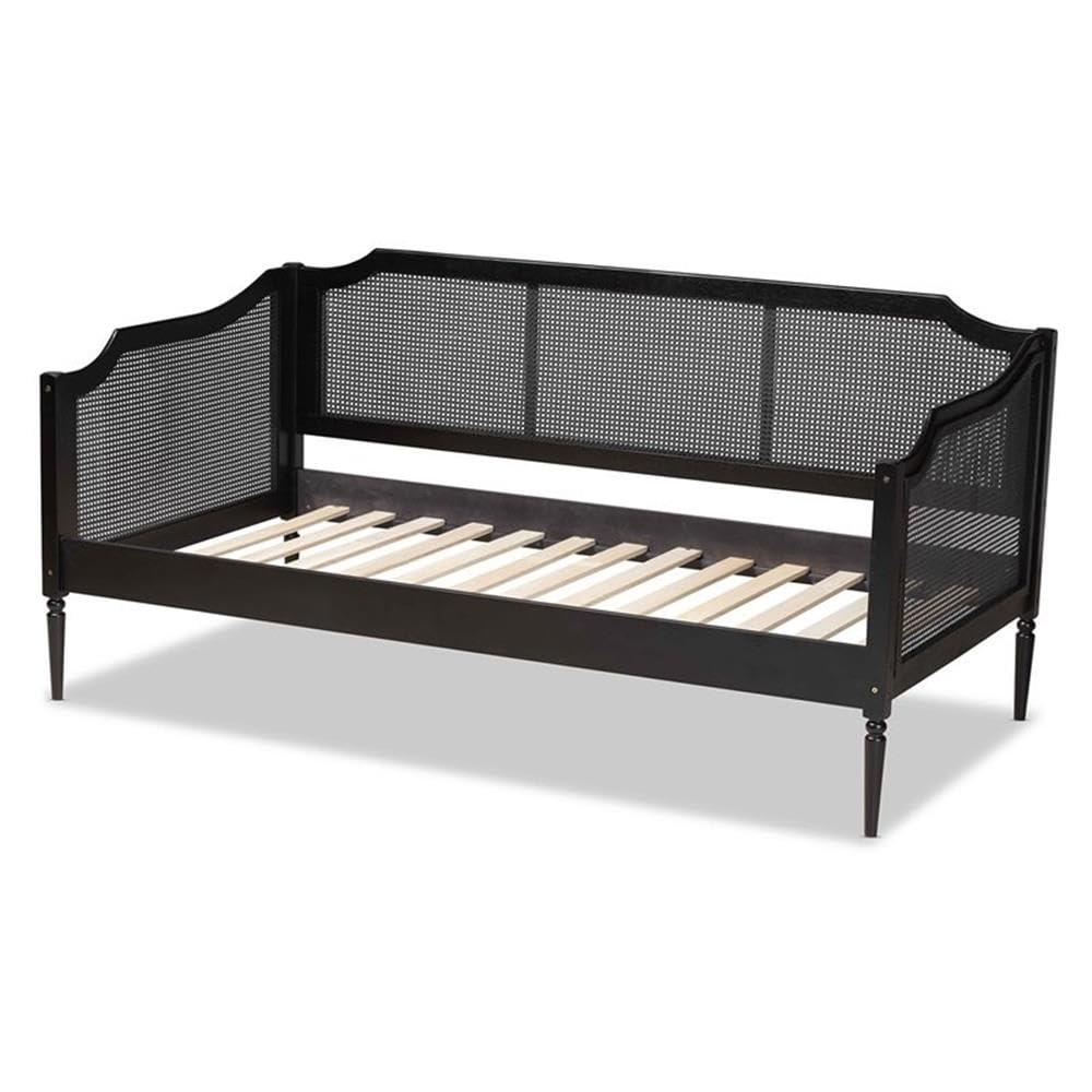 Twin Hancock Wood & Synthetic Rattan Daybed Charcoal - Baxton Studio: Frame, No Trundle