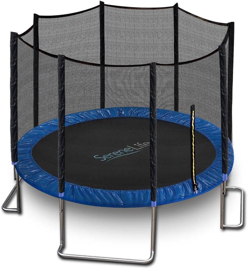 SereneLife 8ft Outdoor Jumping Trampoline with Safety Net Enclosure SLTRA8BL - Large Jumping Surface