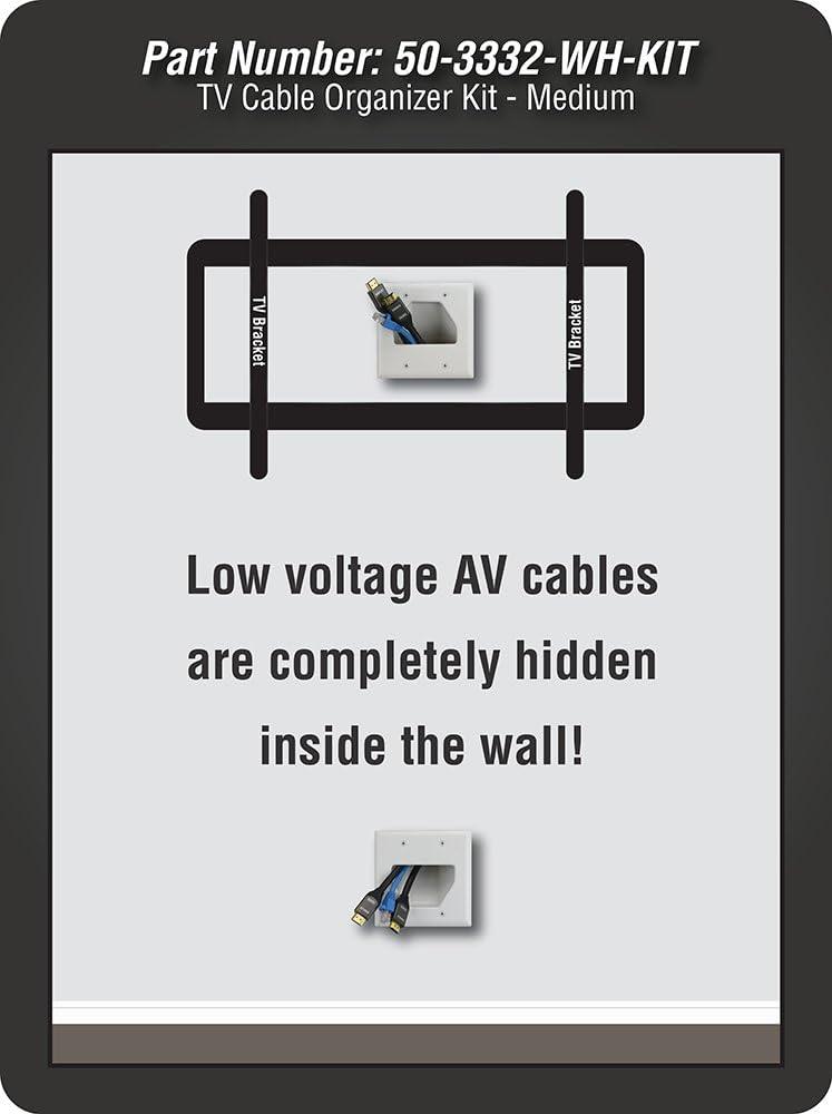 DATA COMM Electronics 50-3332-WH-KIT Flat Panel Cable Organizer Kit, Wall Plate Cable Pass Through, Conceals Low Voltage Wires Behind Mounted TV, Home Theater, Cord Hider Management, White