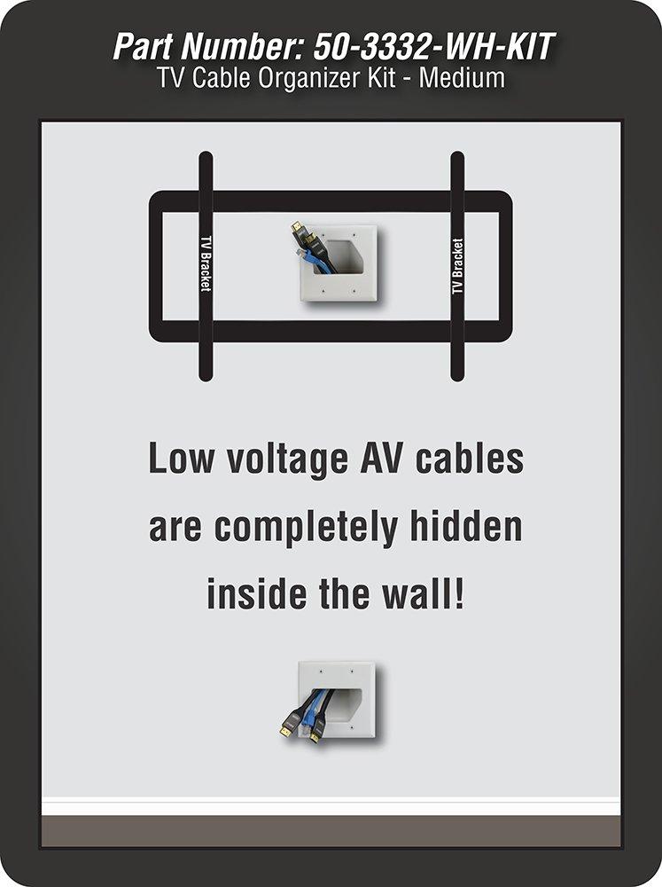 DATA COMM Electronics 50-3332-WH-KIT Flat Panel Cable Organizer Kit, Wall Plate Cable Pass Through, Conceals Low Voltage Wires Behind Mounted TV, Home Theater, Cord Hider Management, White
