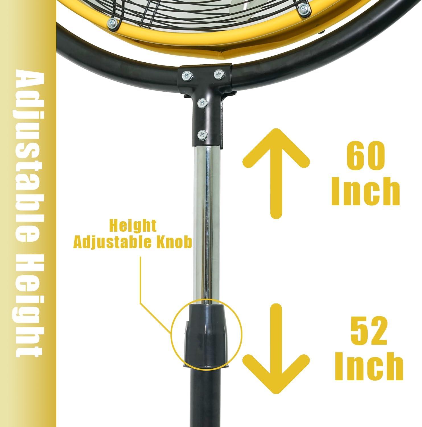 20" Yellow Aluminum Pedestal Fan with Adjustable Height