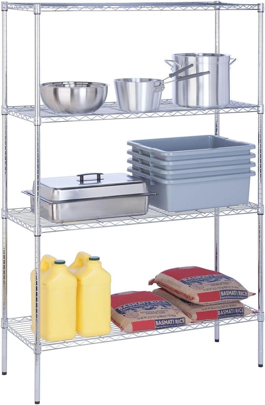 Adjustable Chrome 4-Tier Steel Shelving Unit, 72" Height