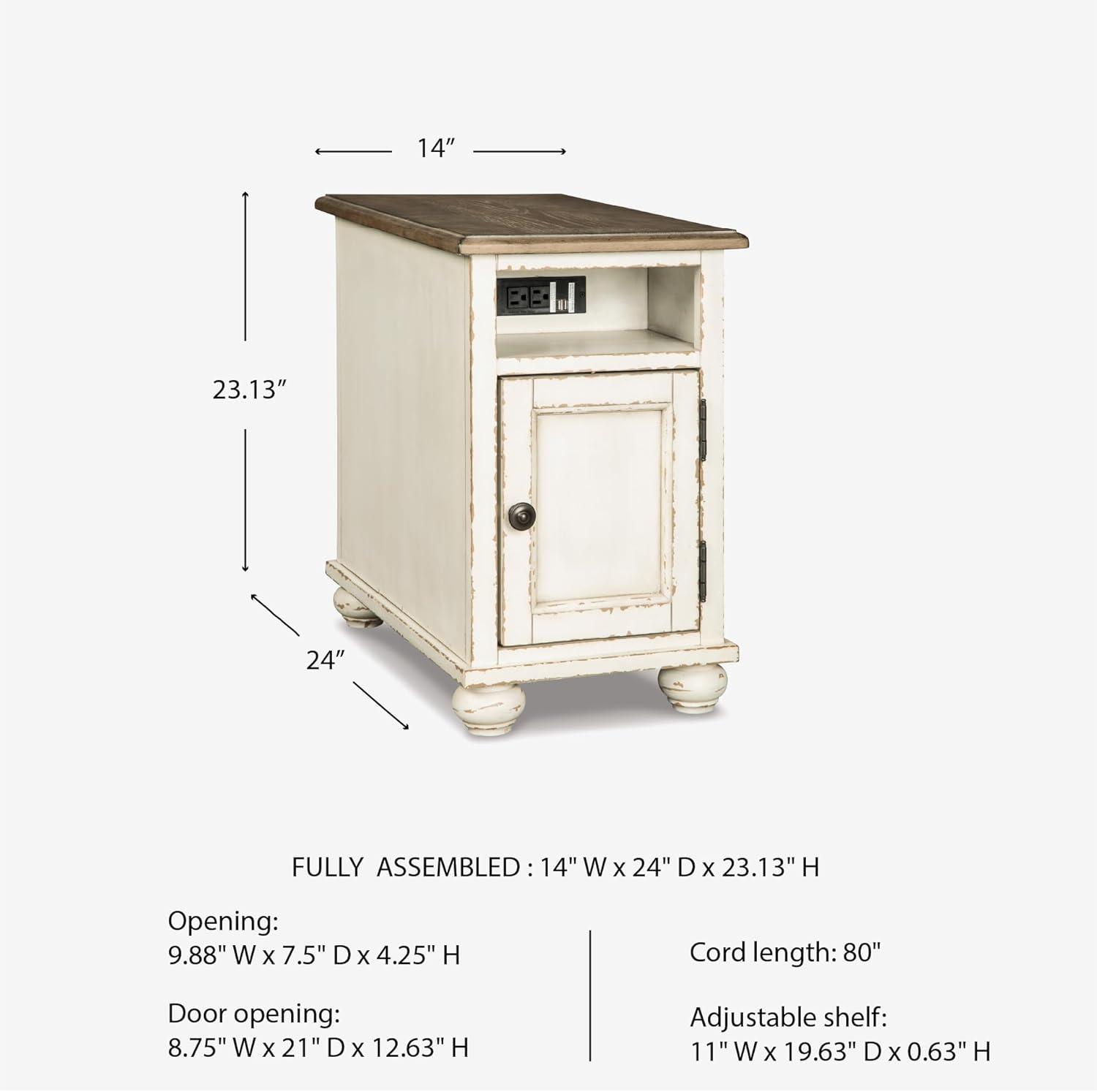 Realyn Chairside End Table White/Brown - Signature Design by Ashley: Cottage Style, Power Outlets, USB Ports