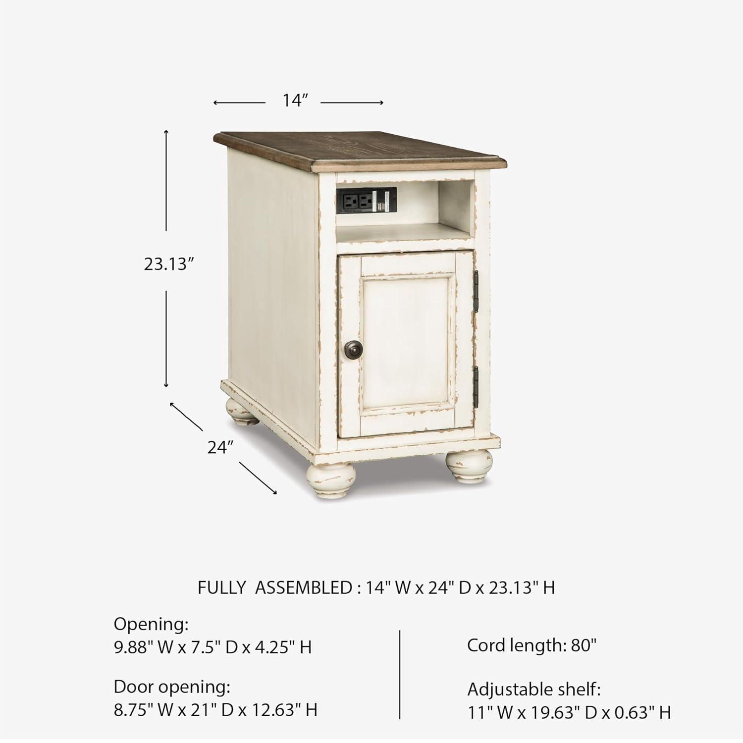 Realyn Chairside End Table White/Brown - Signature Design by Ashley: Cottage Style, Power Outlets, USB Ports