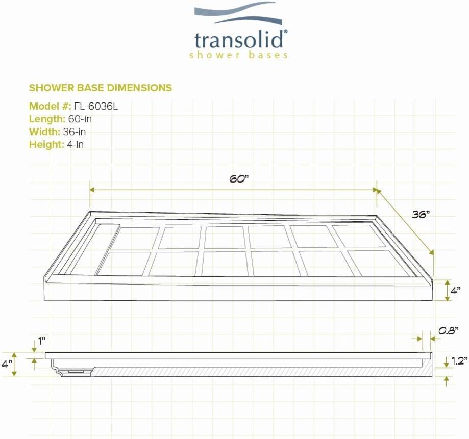 36'' W 60'' D Rectangular Single Shower Base