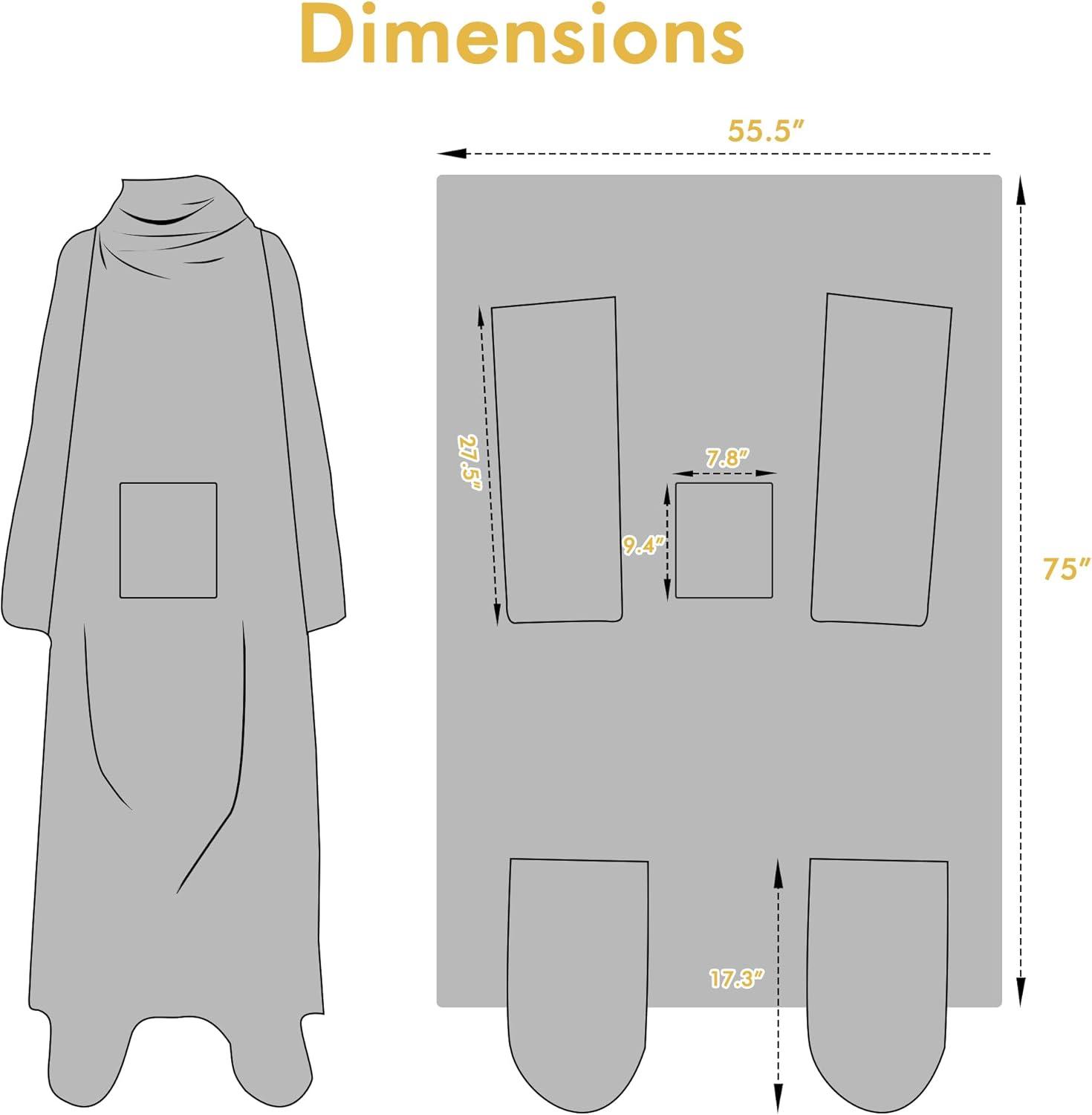 Catalonia Wearable Fleece Blanket with Sleeves & Foot pockets for Men Women, Plush Wrap Sleeved Throw Blanket