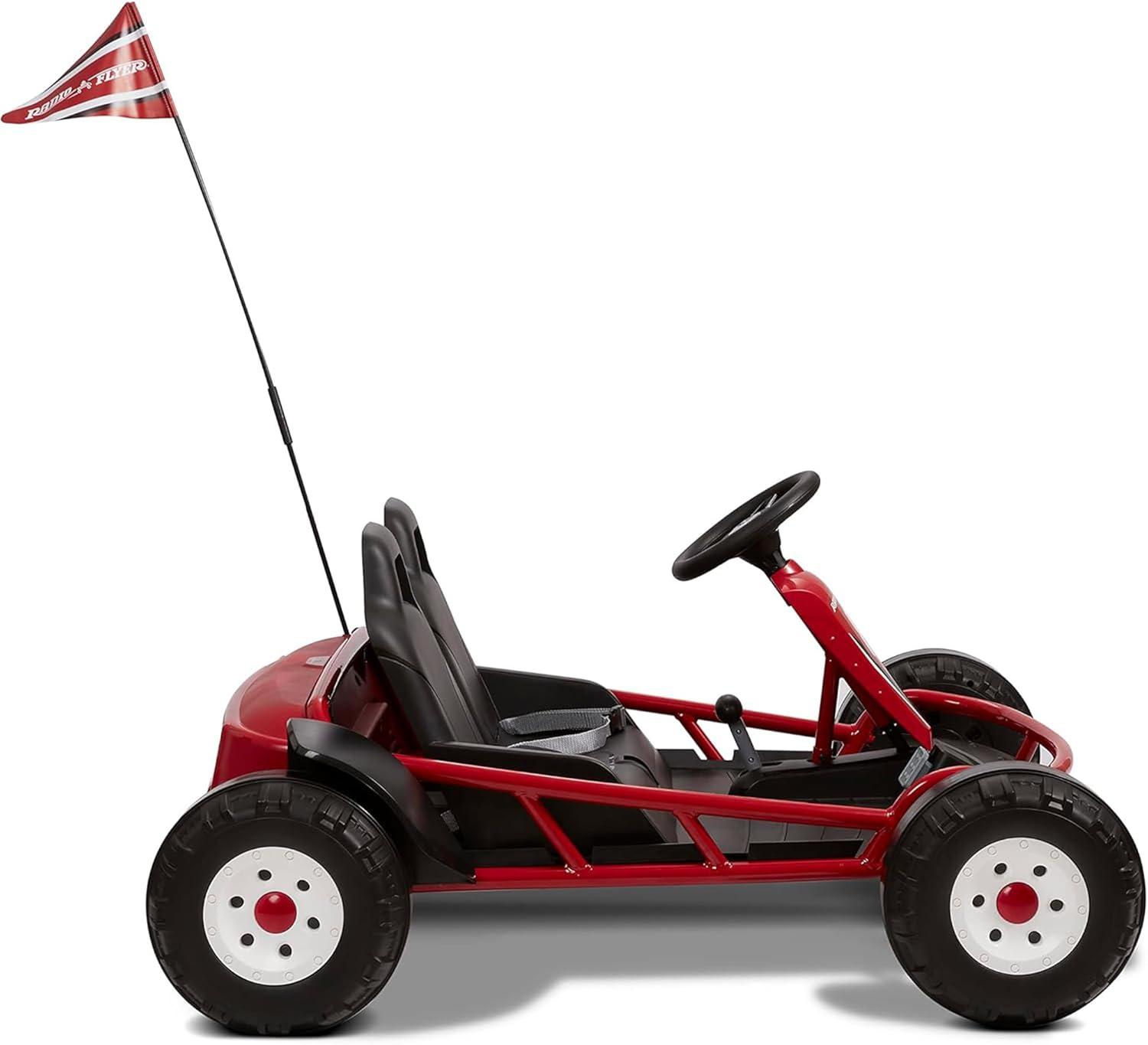 Radio Flyer Ultimate 24 Volt Electric Go-Kart with 2 Seats, Adjustable Seat, Rubber Wheels, and Speeds up to 8 MPH, for Kids Ages 3-8, Red