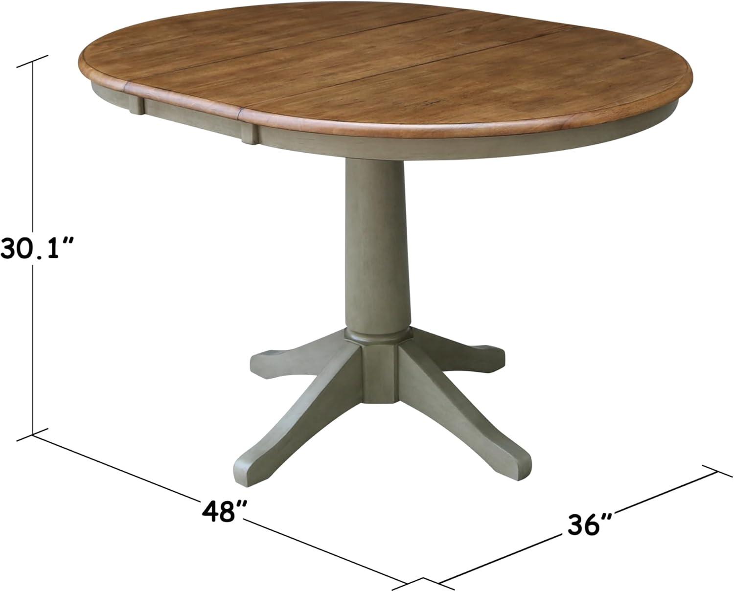 International Concepts 36" Round Top Pedestal Table With 12" Leaf - Dining Height - Distressed Hickory/Stone