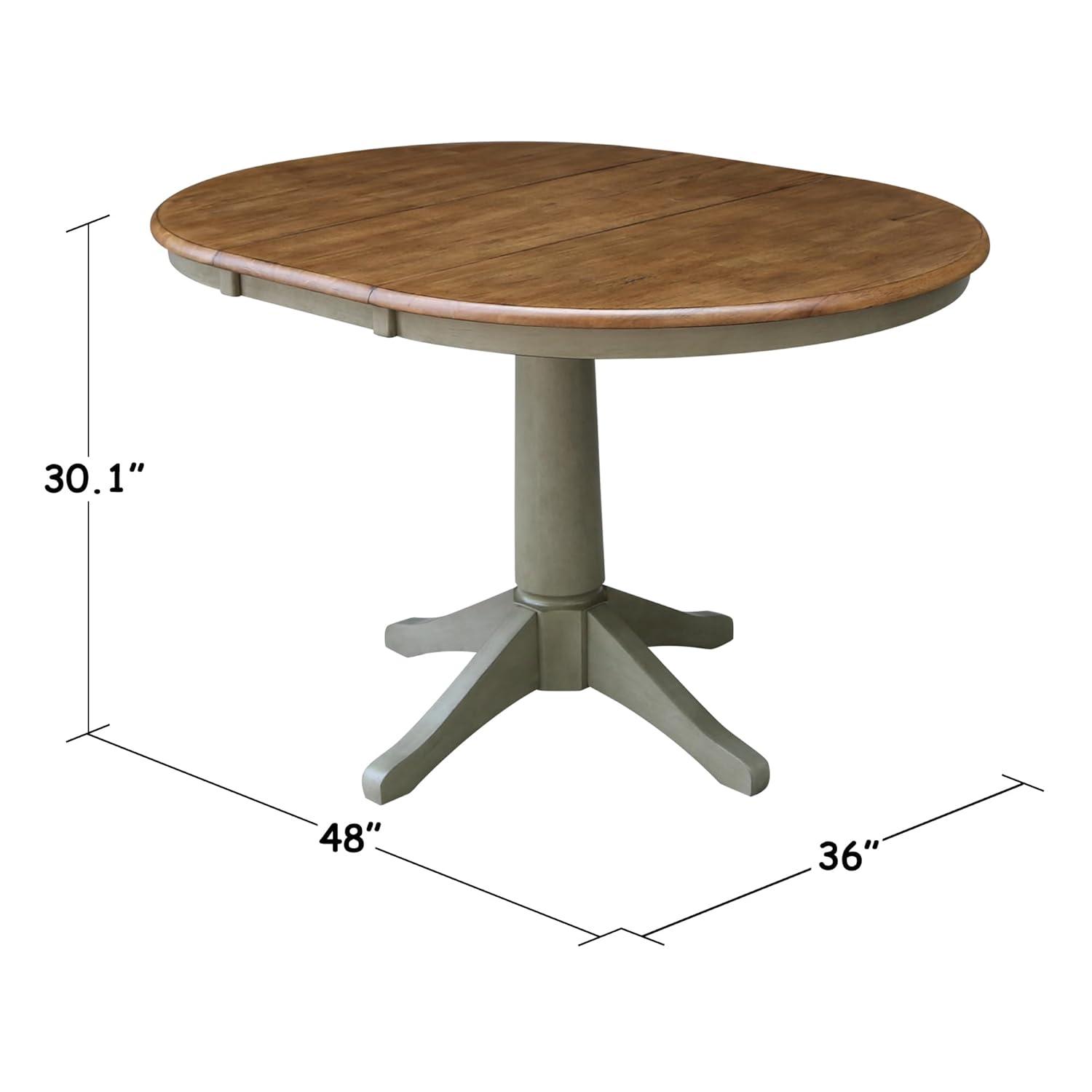 International Concepts 36" Round Top Pedestal Table With 12" Leaf - Dining Height - Distressed Hickory/Stone
