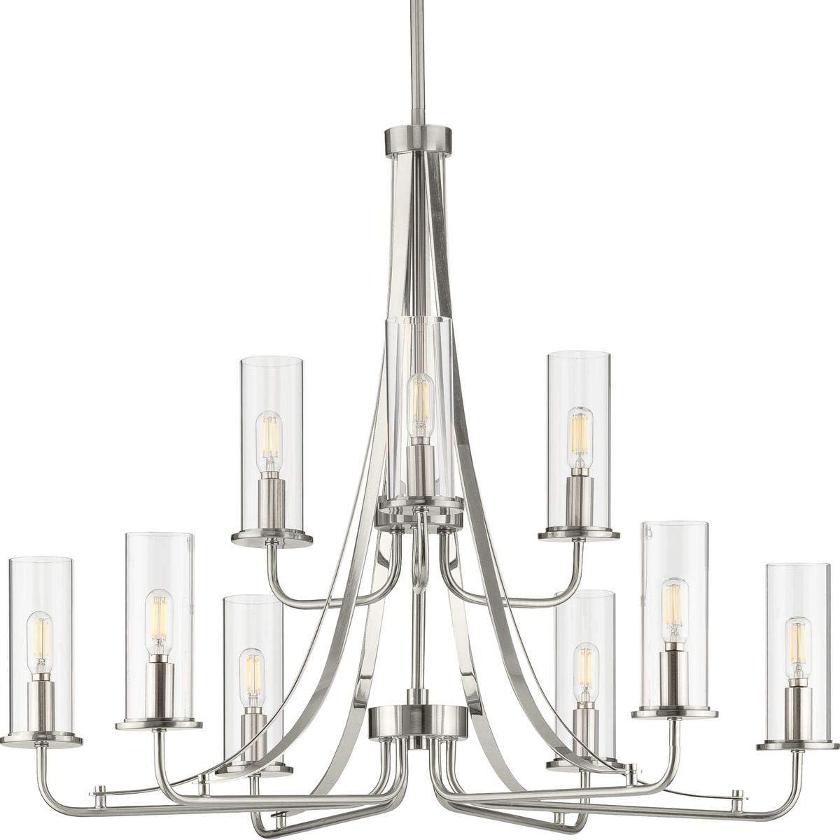 Riley 30" Brushed Nickel 9-Light Chandelier with Clear Glass Shades