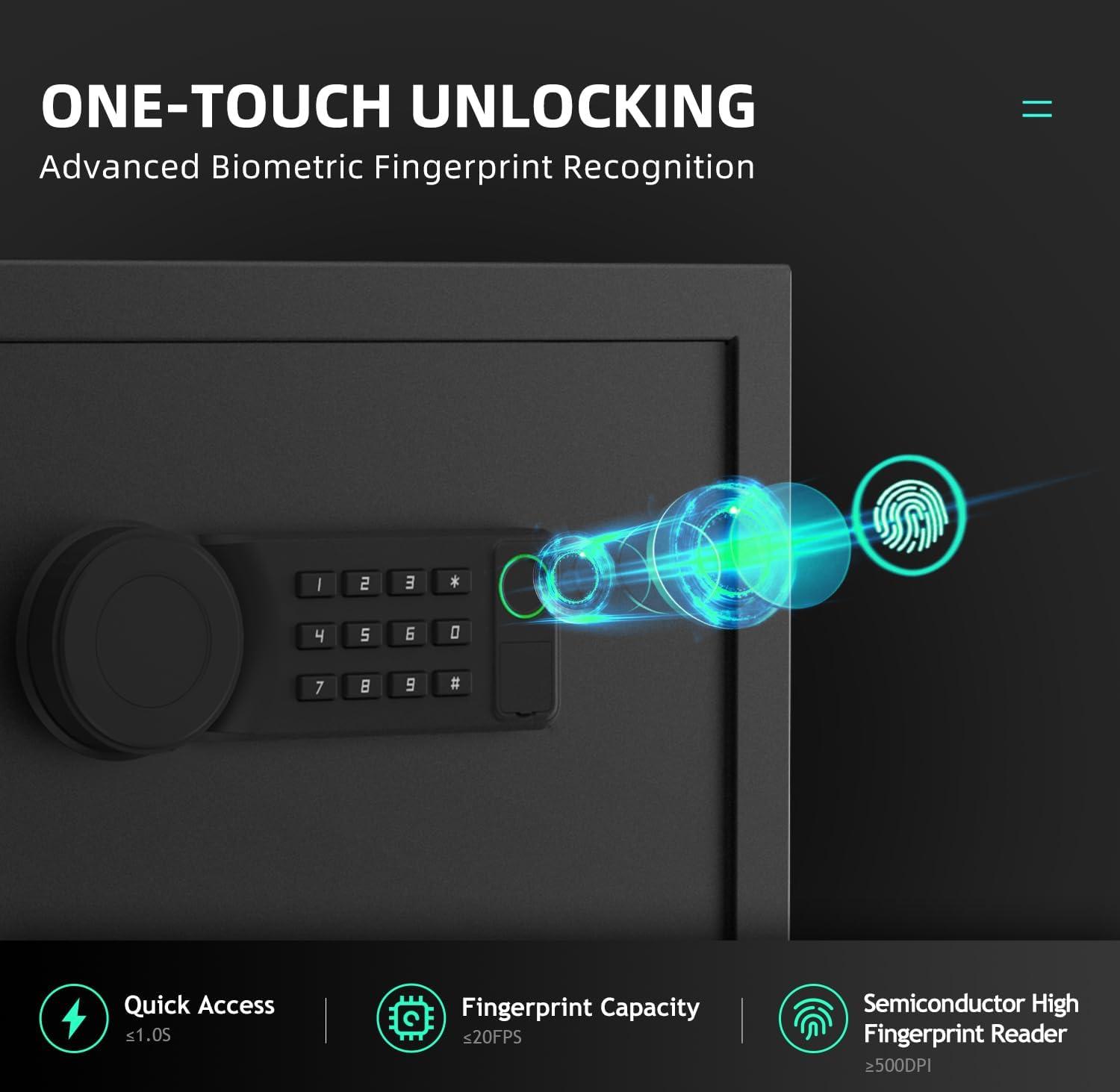 AEGIS Smart Biometric Safe Box, 1.7 cu.ft Quick Access Unlock with Fingerprint/Keypad/Key/USB Port for Multiple Pistols, Security Steel Personal Lock Box for Home/Office/Hotel/Dorm