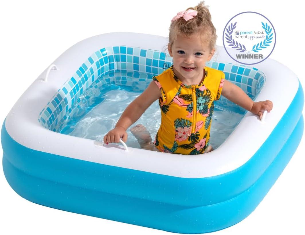 Summer Blue Inflatable Baby Pool with Cushioned Floor and Handles