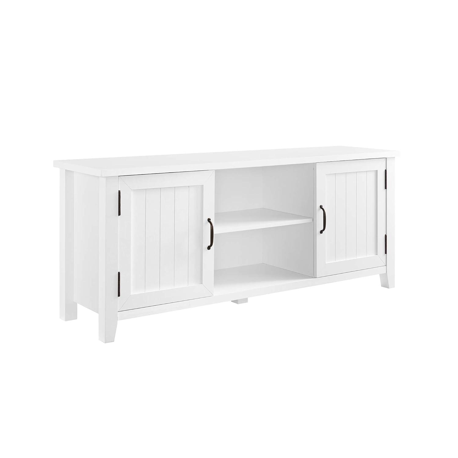 Walker Edison Transitional Grooved-Door TV Stand for TVs up to 65”, White