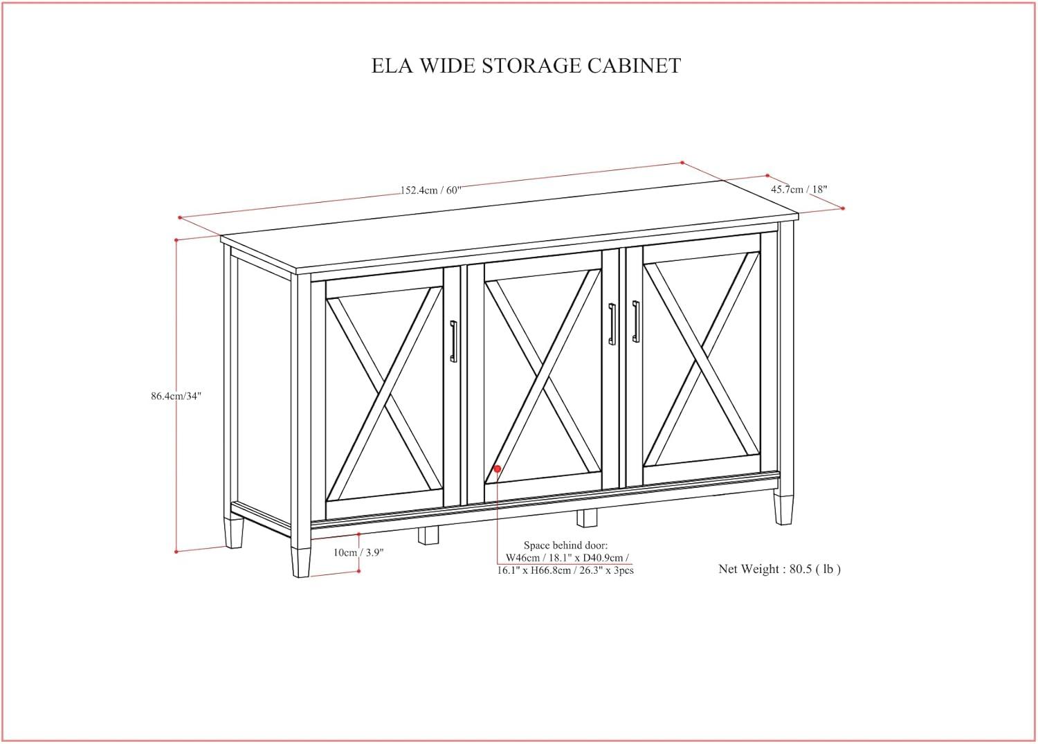 Ela SOLID WOOD 60 inch Wide Transitional Wide Storage Cabinet in Smoky Brown