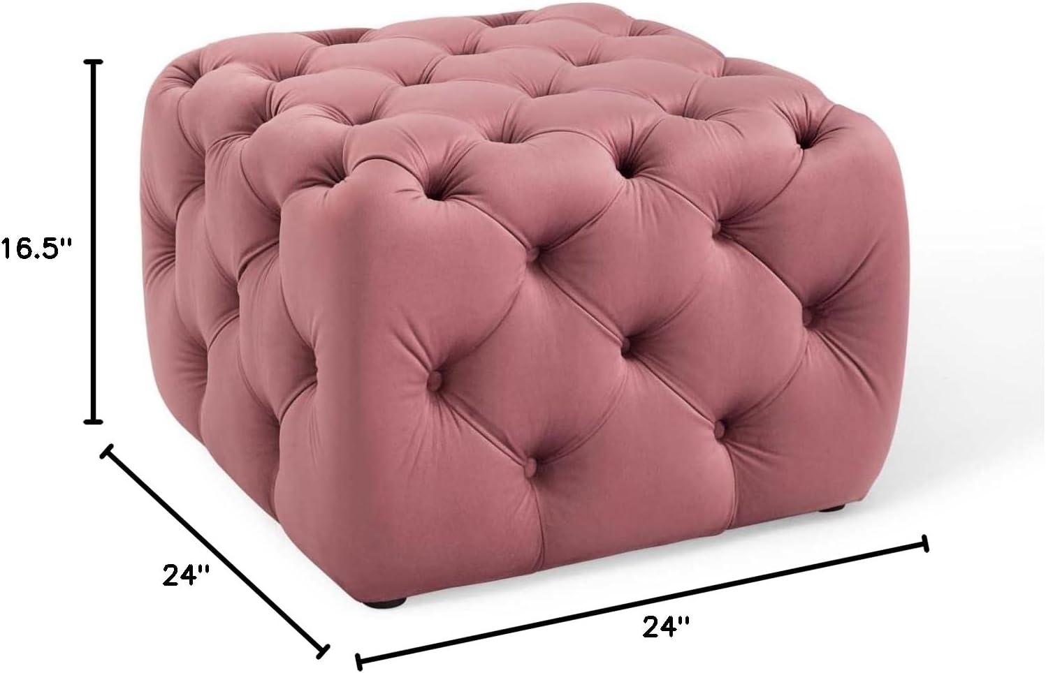 Dusty Rose Velvet Tufted Ottoman with Deep Button Detailing