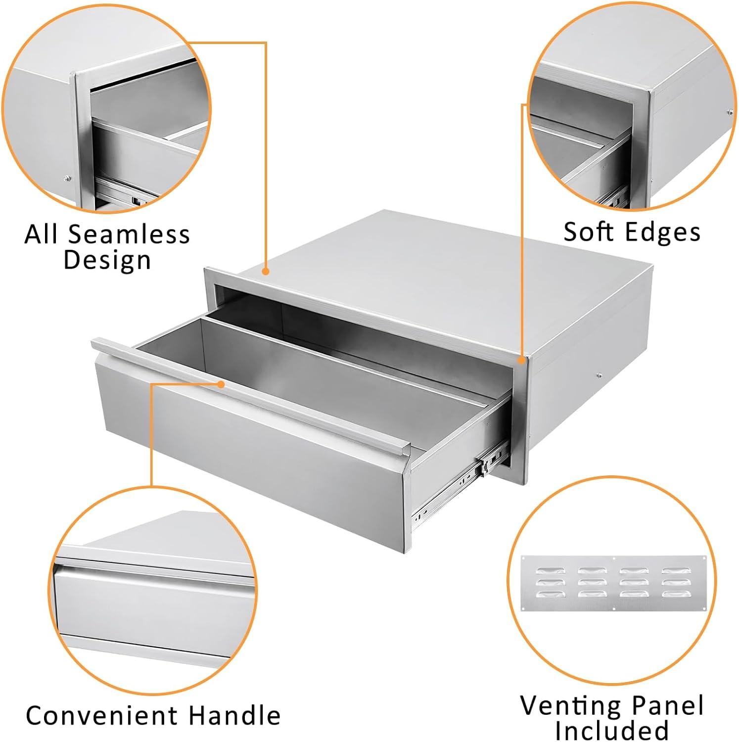 WhizMax Outdoor Kitchen Cabinets with Venting Panel,30x23x10inch,Stainless Steel Drawer Cabinet with Handle for Kitchens or BBQ Patio Grill Station